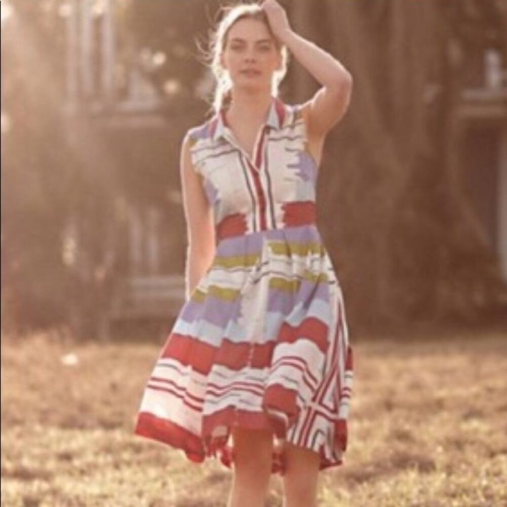 Anthropologie Floreat Chromatic Canvas Sleeveless Shirt Dress Watercolor Dress